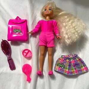 Vtg 90's Stacie Barbie's Sister Doll w/ Gymnast & Polly Pocket outfit + accessry